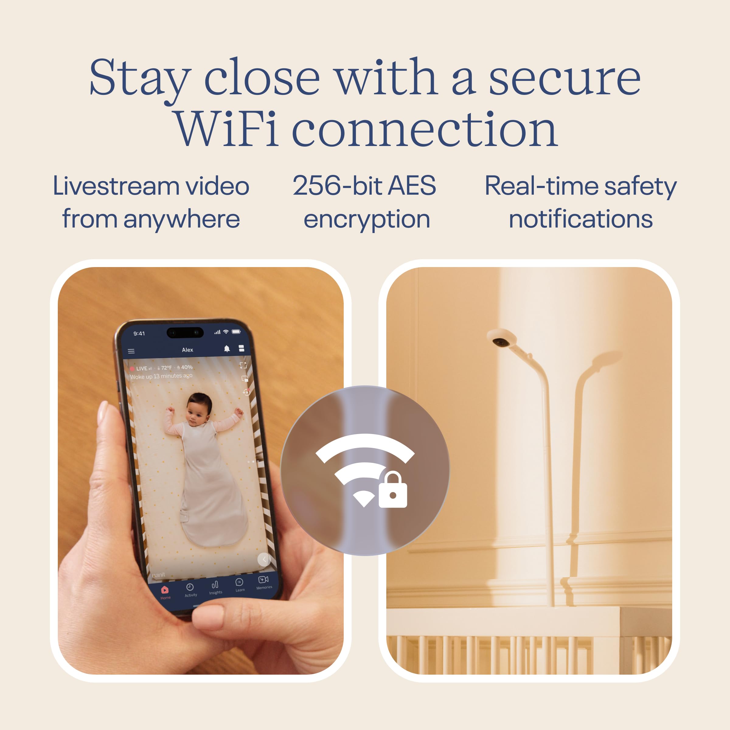 Nanit Pro Smart Baby Monitor - Camera & Floor Stand - 1080p Wi-Fi Video Camera, 2-Way Audio, See Your Baby from Anywhere, Sound/Motion/Cry Notifications, Night Vision