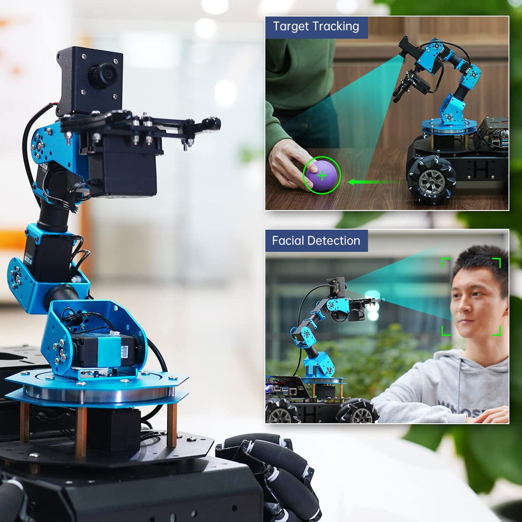 6DOF Robot Arm with Raspberry Pi 5 8GB - AI Vision Robotic Arm Car with Mecanum