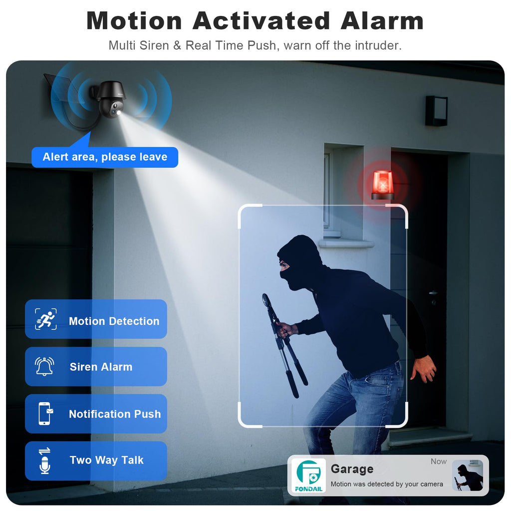 2K Солнечная беспроводная уличная камера безопасности с панорамированием и