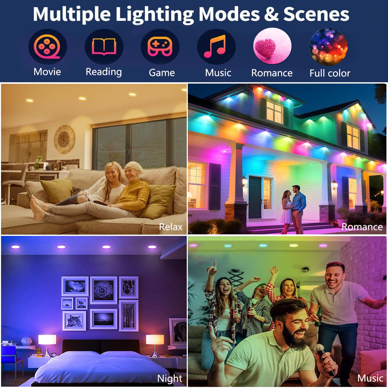 RICHSING 10 Pack 6 Inch LED Recessed Light 16W RGBCW Recessed Ceiling Lights Dimmable by Alexa & APP, 2700K-6000K 1350LM Recessed Lighting with Junction Box,16 Million Colors, DIY Scenes, 23 Modes