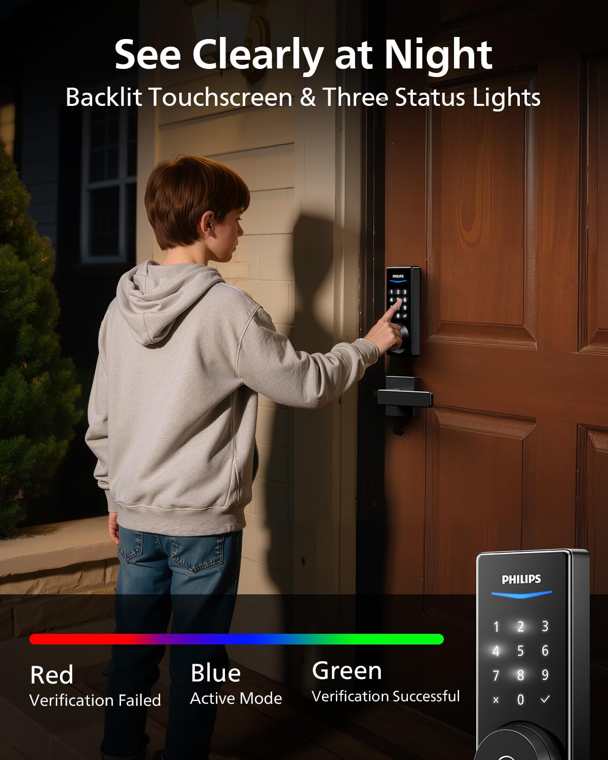 Philips Built-in WiFi Smart Lock, Keyless Entry Door Lock with App, Touchscreen, Fingerprint Door Lock — Compatible with Alexa & Google, Splash-Proof Design, Includes 8 Batteries, Black