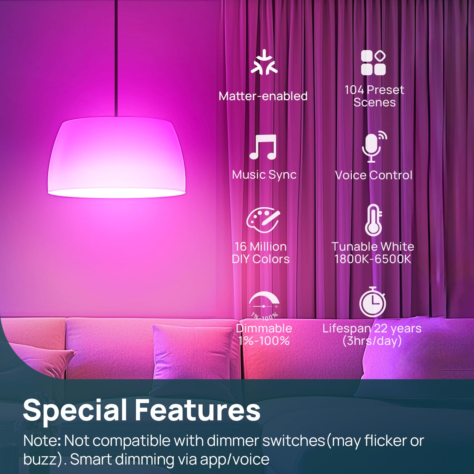 Matter Smart Bulb, 1600LM Color-Changing Light