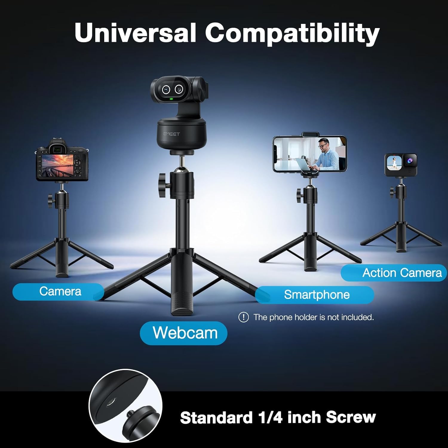 EMEET PIXY Dual-Camera AI PTZ 4K Webcam with Tripod