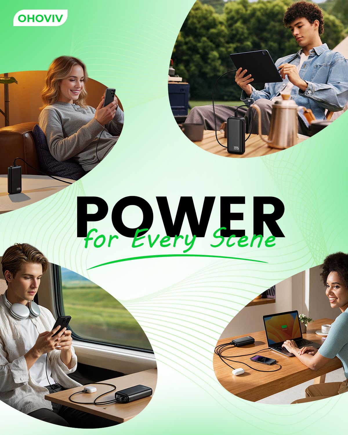 OHOVIV Portable Charger 50000mAh Power Bank - 22.5W Fast Charging External Battery Pack,USB-C Portable Phone Charger for iPhone 17/16/15/14/13 Pro Android Samsung, for Travel Camping Essential