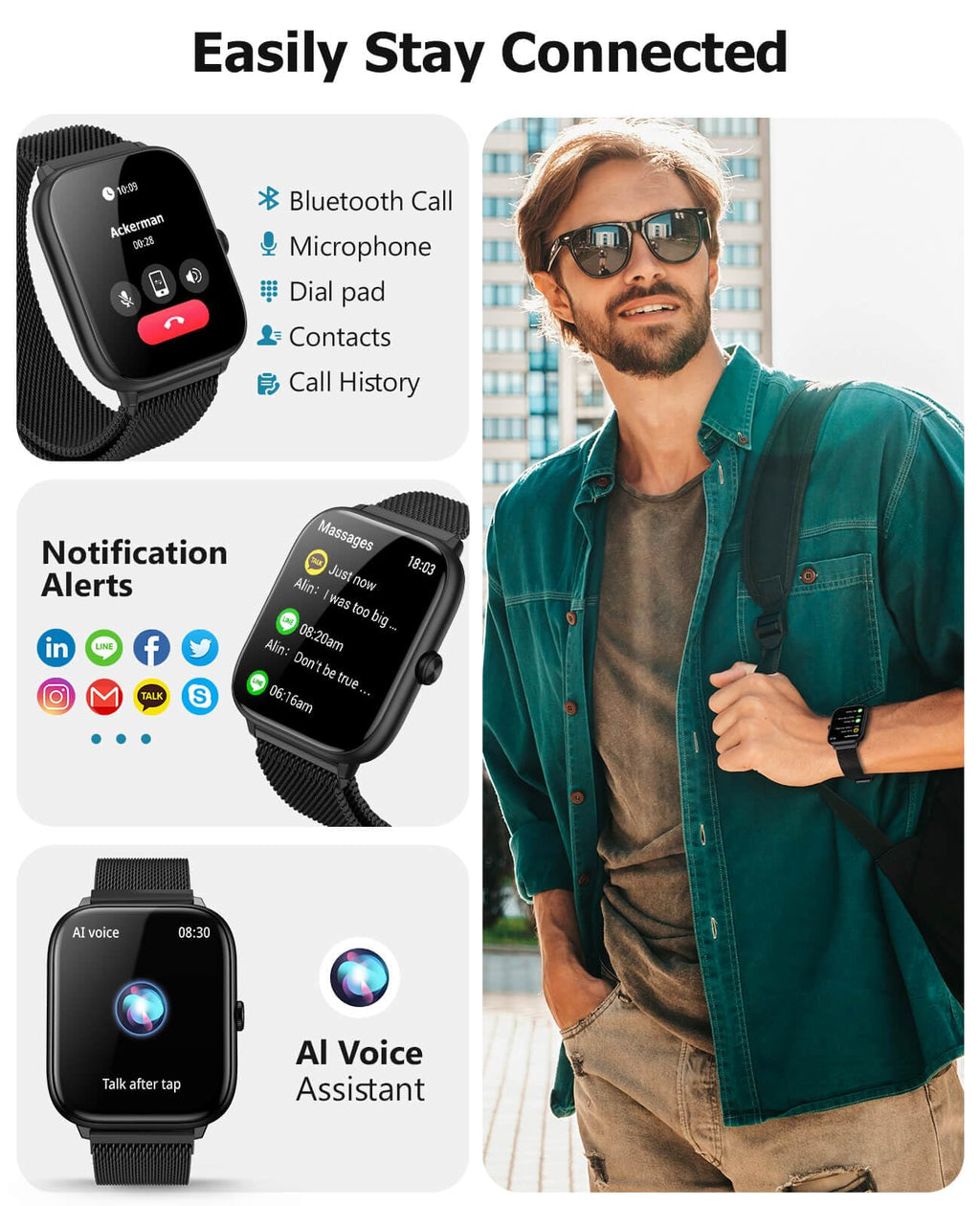 Smart Watch for Men with Blood Pressure Monitor, 2.06" AMOLED Always-On Display, IP68 Waterproof Fitness Tracker, 118 Sports Modes, Heart Rate/SpO2/Sleep Monitor, Compatible with Android iPhone