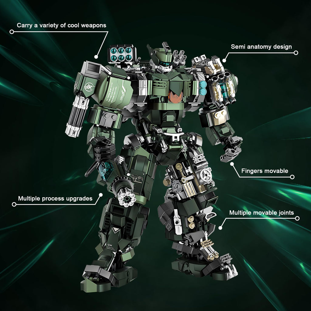 Motorized Mech Robot Building Kit with Weapons, Industrial Style