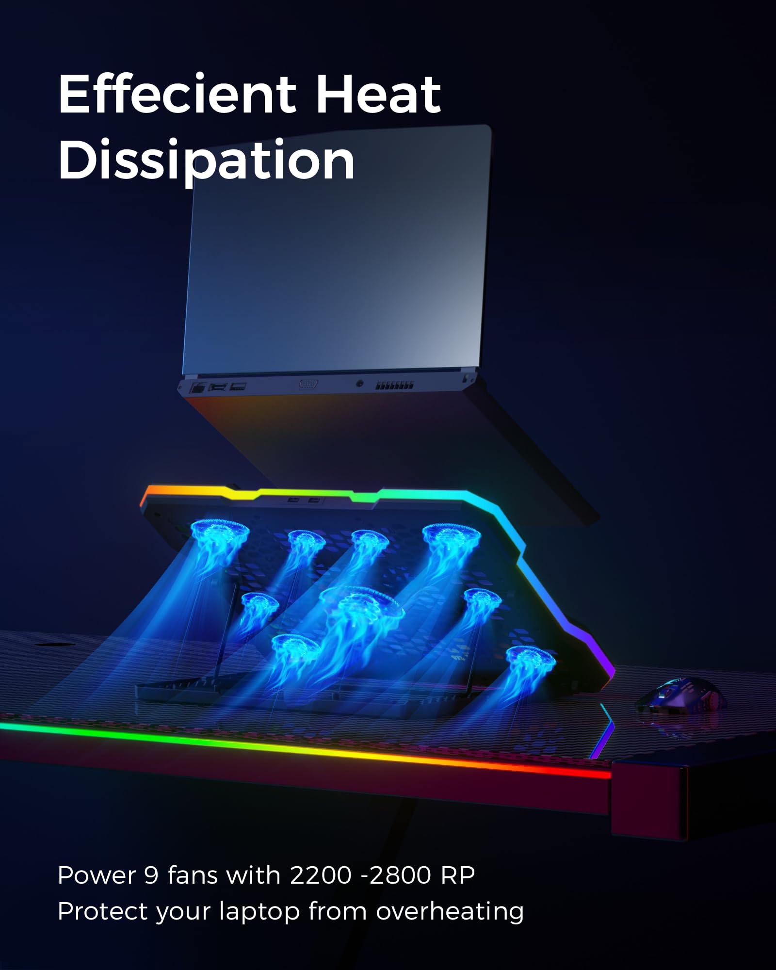 Base de Enfriamiento para Portátiles con 9 Ventiladores RGB