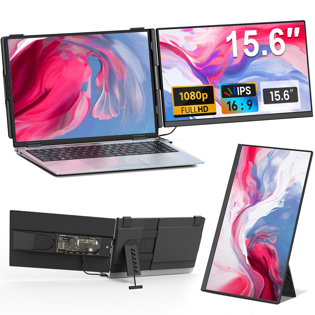 Cevaton Laptop Screen Extender - 15.6" FHD 1080P Portable Monitor for Laptop, Detachable & Plug and Play Dual Monitor Extender for 13"-17.3" Laptops, Compatible with Wins/Mac/Android/Chrome
