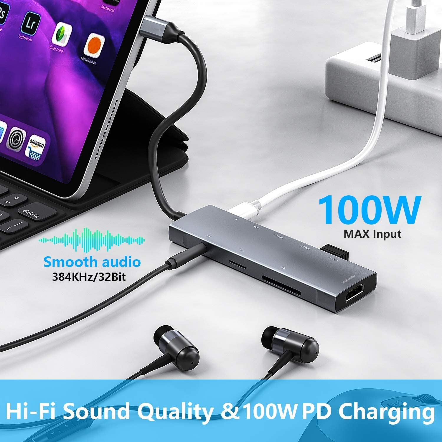 USB C HUB for iPad Pro 9-in-1 Adapter iPad Pro M4 M2 M1 13 12.9 11 inch iPad Air 5 4 Docking Station with 4K HDMI, USB-C PD, SD/TF Card Reader, USB 3.0, 3.5mm Headphone Jack, Type C Data, iPad mini 6