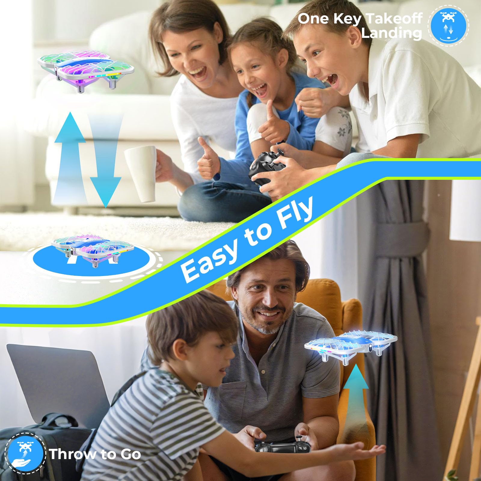 HOFMOC Mini Drone for Kids 8-15, Indoor Drones Gifts for Boys 8-12, Boys Toys Age 8-10, Beginner Drones with Propeller Protection, Throw to Go, Altitude Hold, 3D Flips and Headless Mode