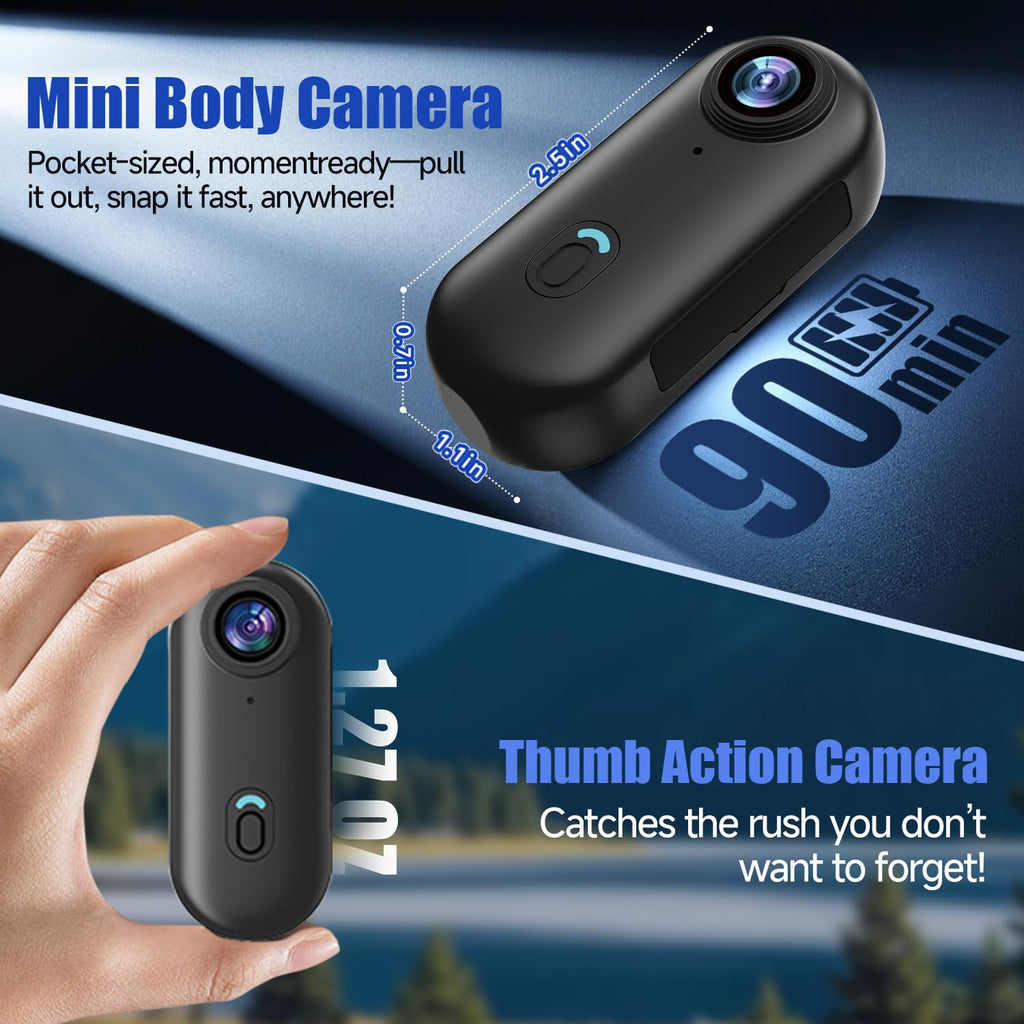 4K WiFi POV Action Body Camera — 64GB, Thumb Size, Waterproof, Magnetic, Hands-Free Snapcam