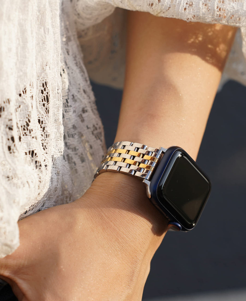 Двухцветный серебристо-золотой стальной ремешок для Apple Watch MC18-SGold-38