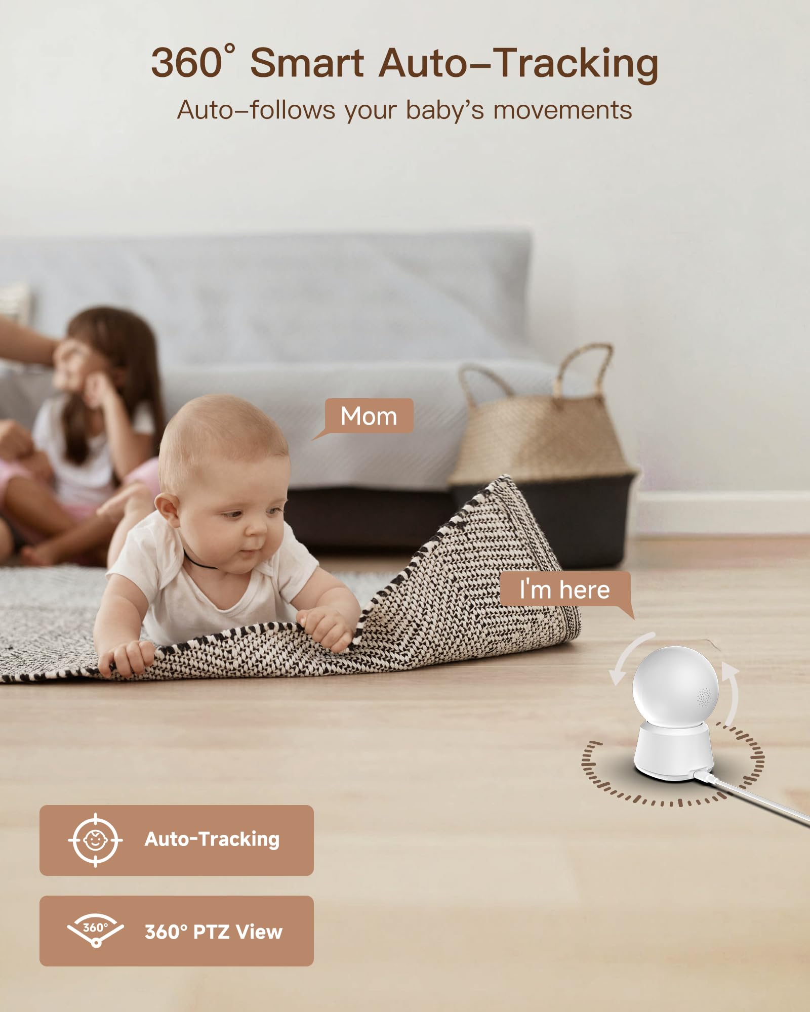 ARENTI WiFi Baby Camera Monitor B2 Kit 2026 Upgraded, 5-inch Wireless Display, Smartphone App, Encrypted Connection, Lullaby, Super Night Vision, Auto Tracking, Temp Sensor, Support Local Storage