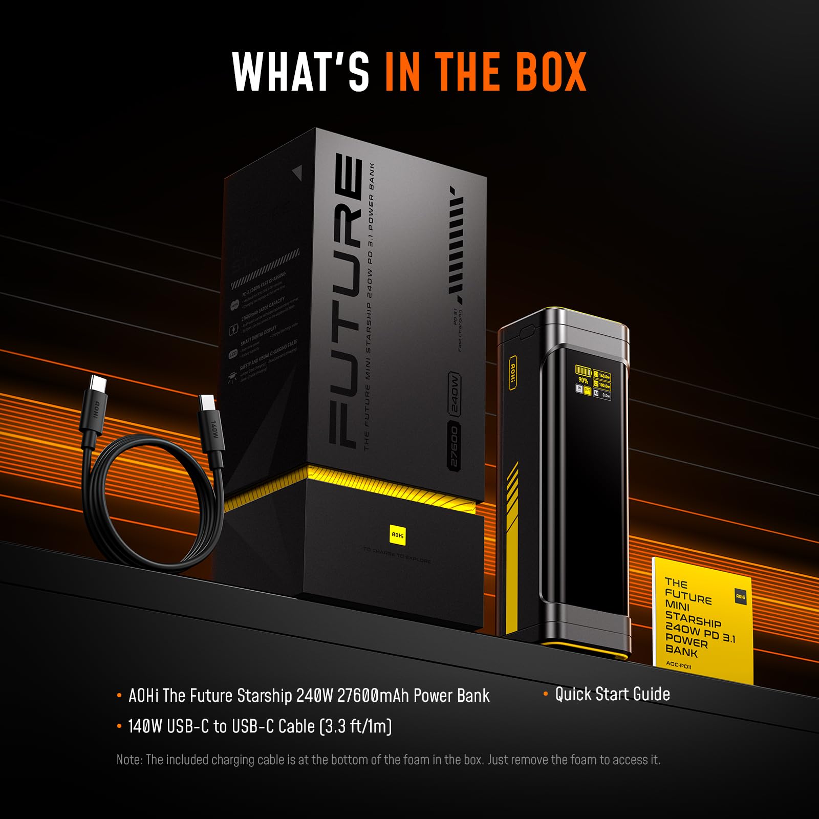 AOHI 240W Laptop Power Bank 27600mAh Portable Fast Charger (99.3wh),