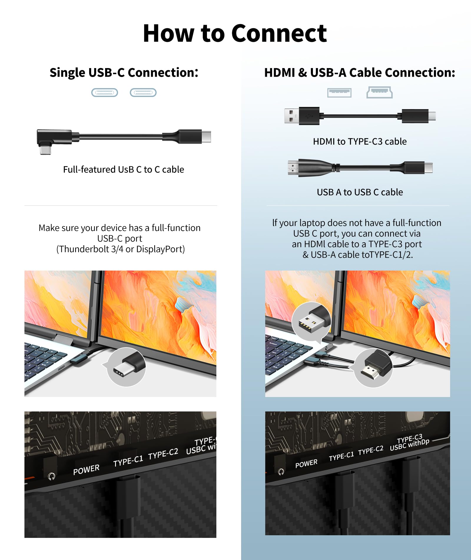 Cevaton Laptop Screen Extender - 15.6" FHD 1080P Portable Monitor for Laptop, Detachable & Plug and Play Dual Monitor Extender for 13"-17.3" Laptops, Compatible with Wins/Mac/Android/Chrome