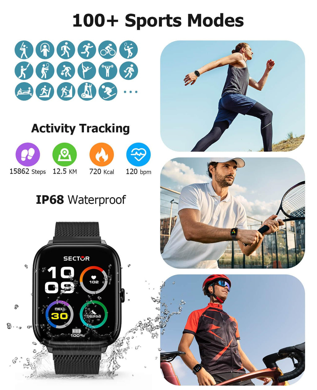 Smart Watch for Men with Blood Pressure Monitor, 2.06" AMOLED Always-On Display, IP68 Waterproof Fitness Tracker, 118 Sports Modes, Heart Rate/SpO2/Sleep Monitor, Compatible with Android iPhone
