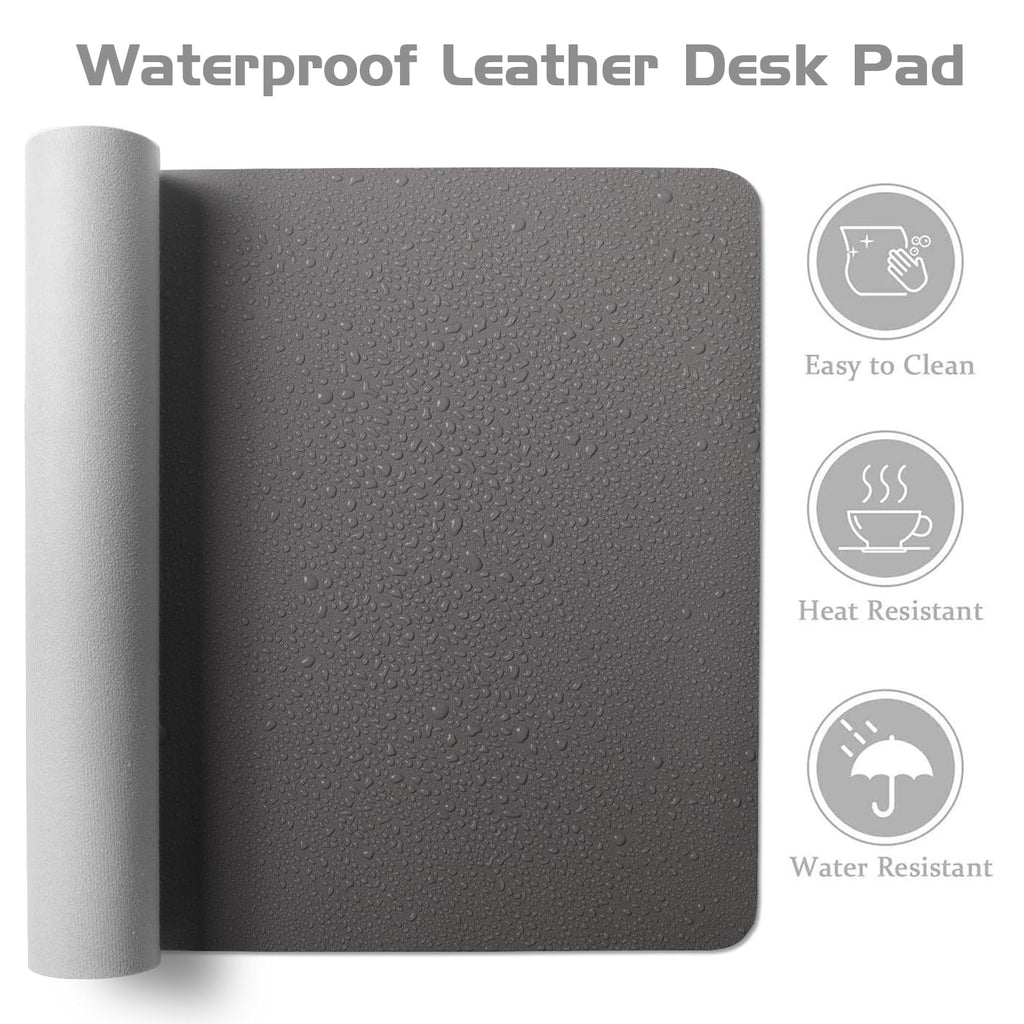 Защитный коврик Aothia из кожи для стола – большой коврик для мыши, настольный коврик для офиса, нескользящая подкладка из полиуретановой кожи, подставка для ноутбука, водонепроницаемый коврик для письма для офиса и дома (серый, 38" x 13.7")