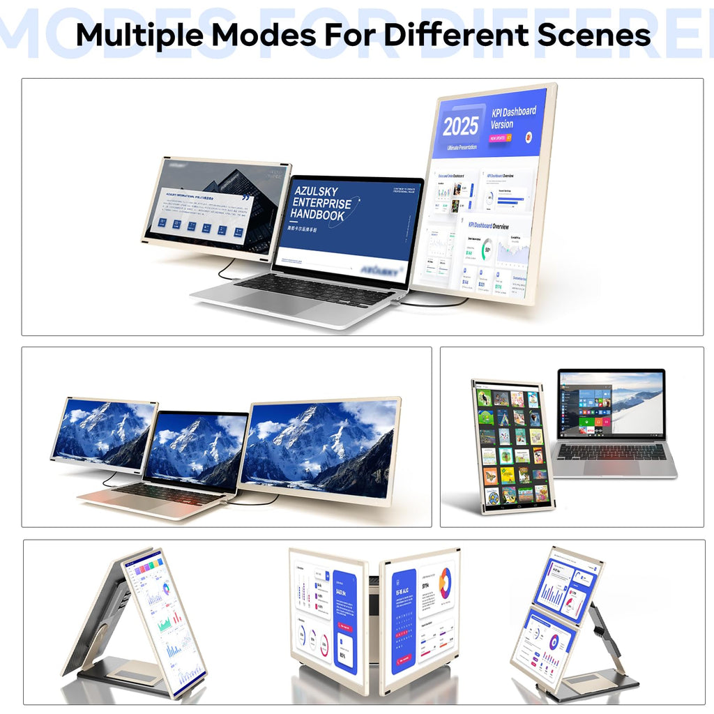 Laptop Screen Extender, 15.6'' 1080P FHD Laptop Monitor Extender with 235°Rotation Detachable Dual Monitor, Plug & Play, Triple Screen for 13"-17.3" Laptops Compatible with Mac/Wins/Android/Dex