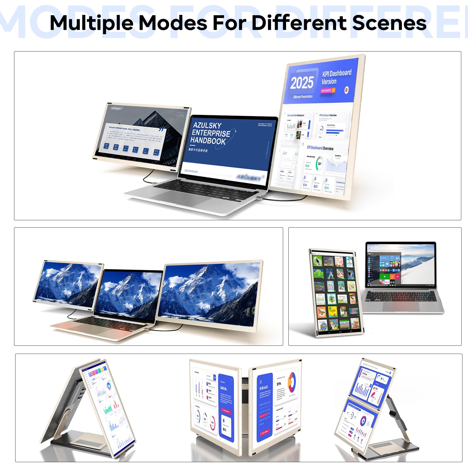 Laptop Screen Extender, 15.6'' 1080P FHD Laptop Monitor Extender with 235°Rotation Detachable Dual Monitor, Plug & Play, Triple Screen for 13"-17.3" Laptops Compatible with Mac/Wins/Android/Dex