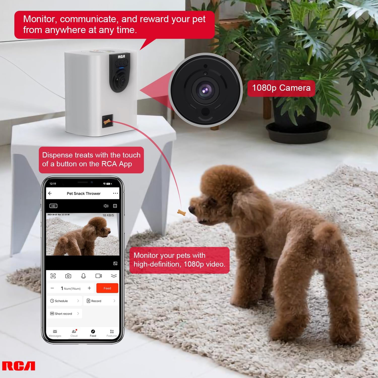 RCA WiFi Pet Treat Dispenser Camera 1080p PF147WH