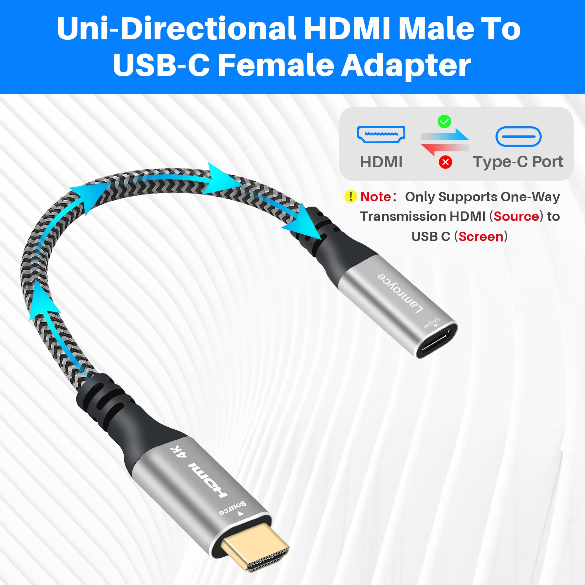 Convertidor HDMI a USB-C 4K@60Hz PD100W Cable de 4