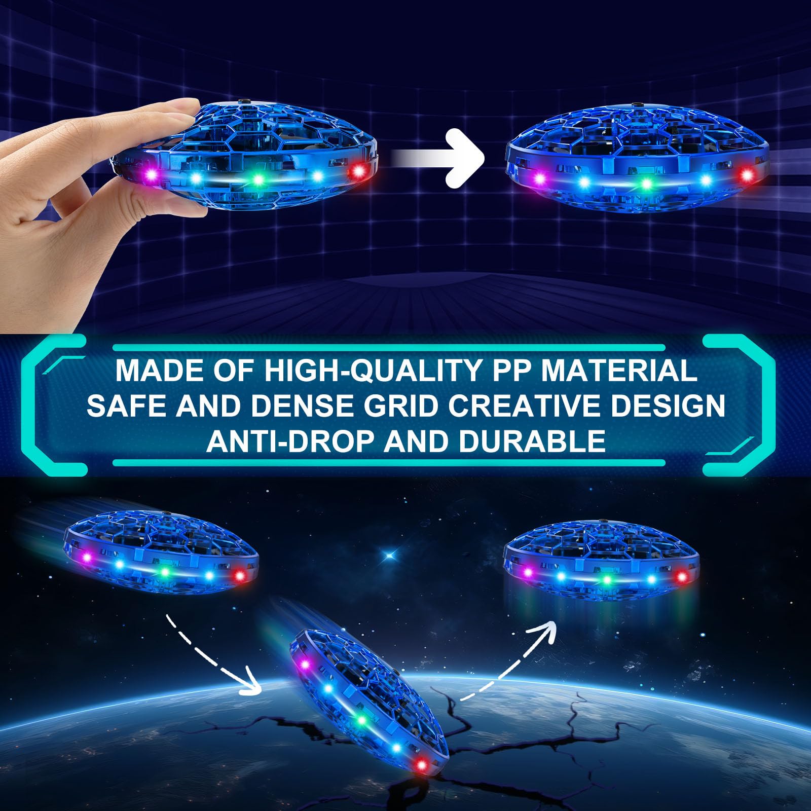 Hand Operated Flying Toy Drone for Kids, 360° Hands Free Motion Sensors Mini