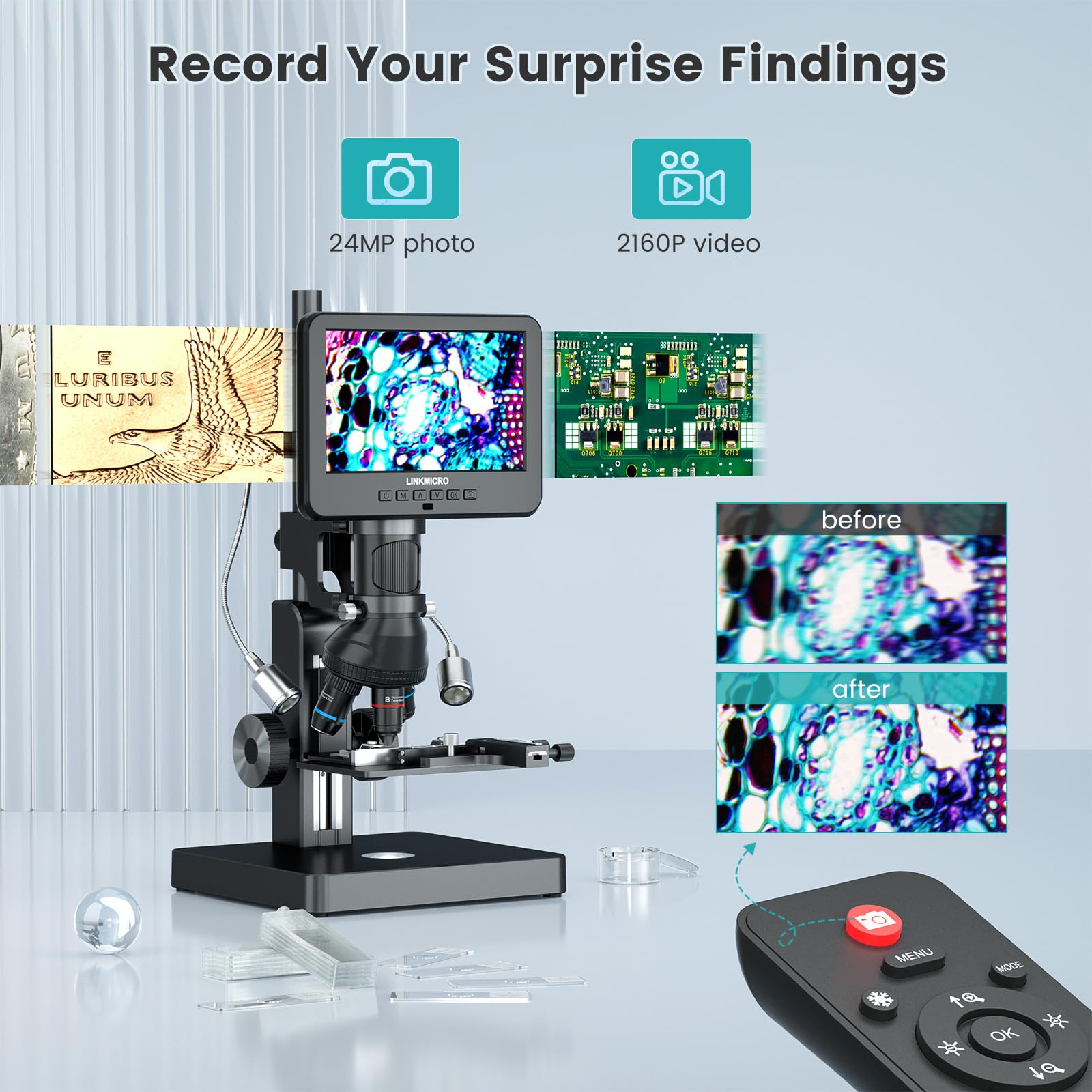 5 Lens HDMI Digital Microscope 5000X LM266S