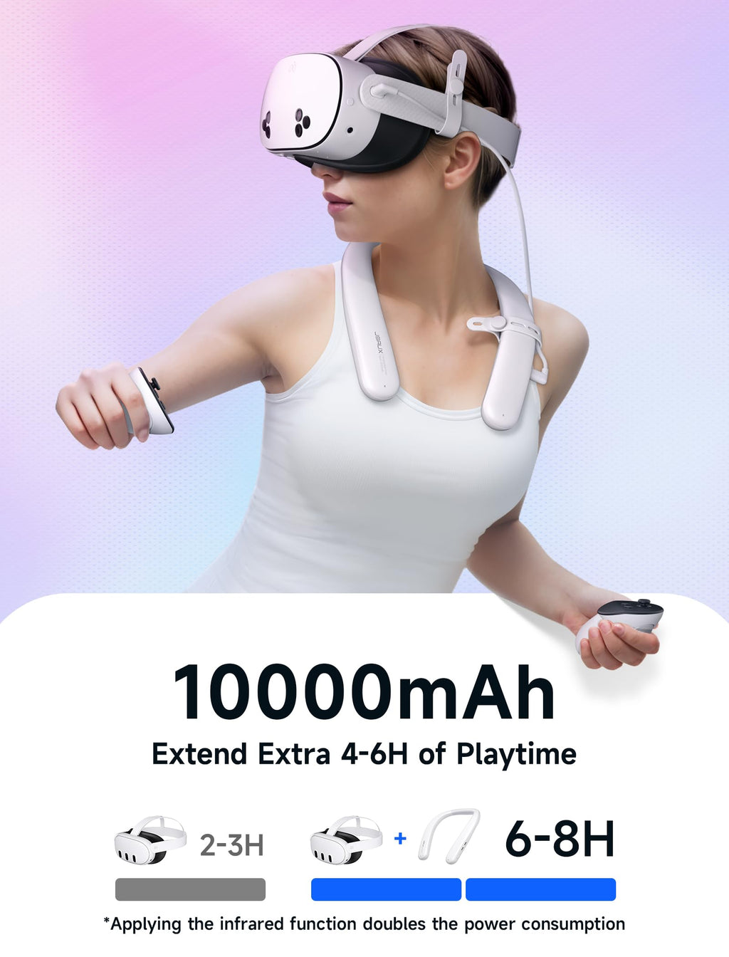 JSAUX Battery Pack for Oculus Quest 3 2, 10000mAh PD Fast Charger Infrared Function Battery Pack, VR Extend Power Accessories, Compatible with Oculus Quest 2, Meta Quest 3, Meta Quest 3S