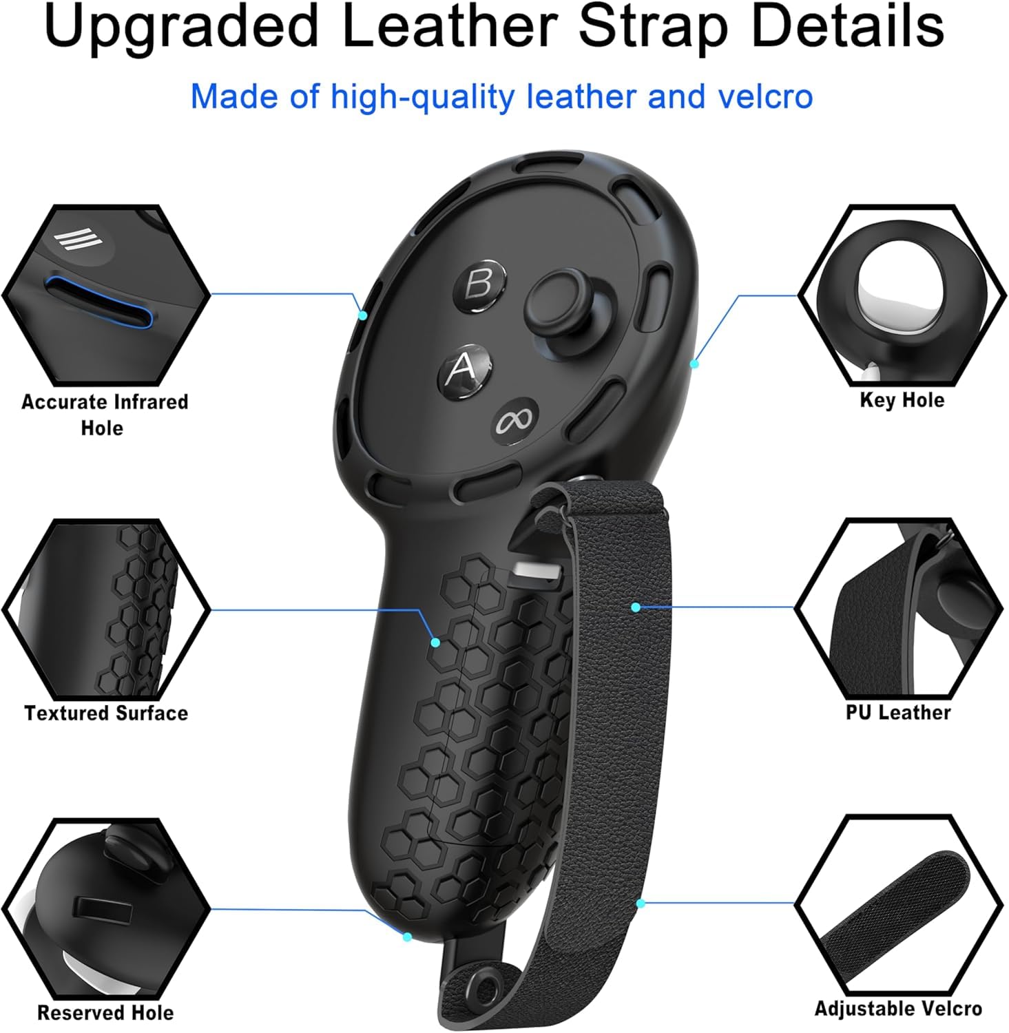 Controller Grips Compatible with Meta Quest 3S Oculus Quest 3 Controllers Straps Knuckle Hand Strap with Battery Opening Covers with Thumbsticks Covers Black, Batteries Not Included