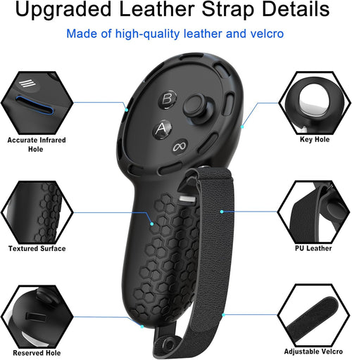 Controller Grips Compatible with Meta Quest 3S Oculus Quest 3 Controllers Straps Knuckle Hand Strap with Battery Opening Covers with Thumbsticks Covers Black, Batteries Not Included