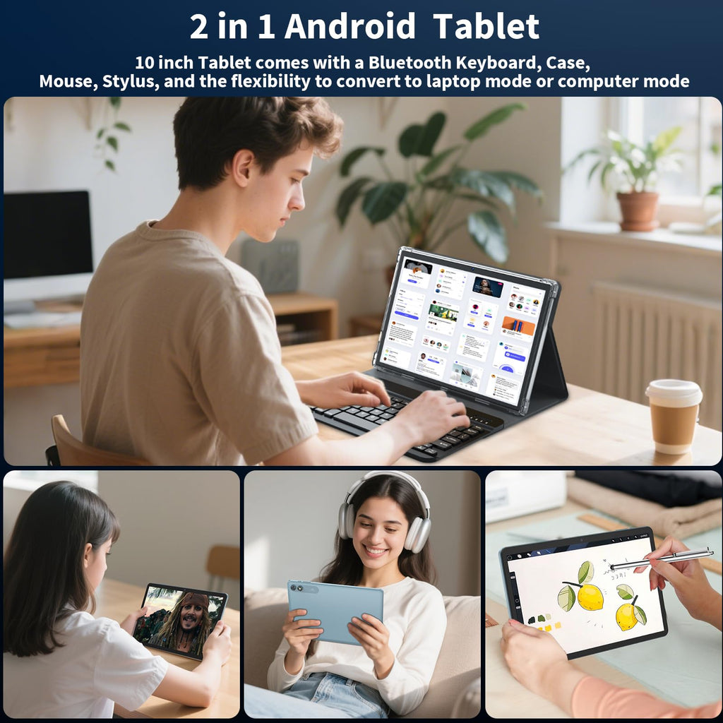 10 inch Android 15 Tablet, 2026 Tablet with Keyboard, 24GB+256GB+2TB Expand, 2 in 1 Tablets with Gemini AI, Octa-Core, 8000mAh, 5G WiFi, Widevine L1, GMS, Tablets PC with Case, Mouse, Stylus (Pink)