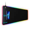 RGB-коврик для мыши Schkner с беспроводной зарядкой 15 Вт, большой настольный коврик 800x300x4 мм, 10 режимов подсветки, с нескользящей резиновой основой, водонепроницаемый коврик для игровой ПК-мыши MacBook, ноутбука