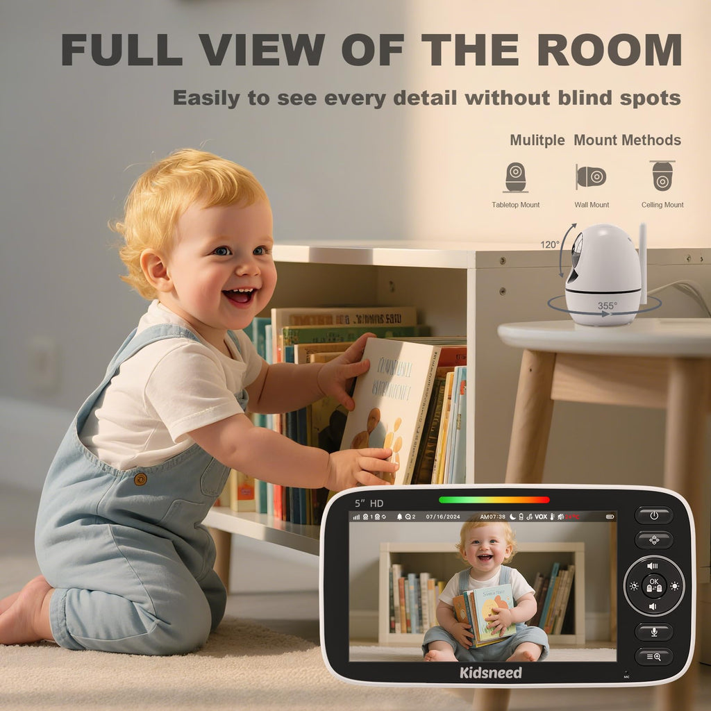 5'' Video Baby Monitor | No WiFi, 48H Battery, Pan-Tilt-Zoom & Night Vision
