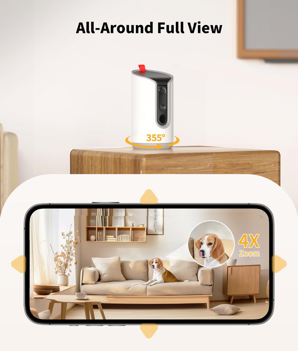 2K Pet Camera Treat Dispenser 360° View WiFi