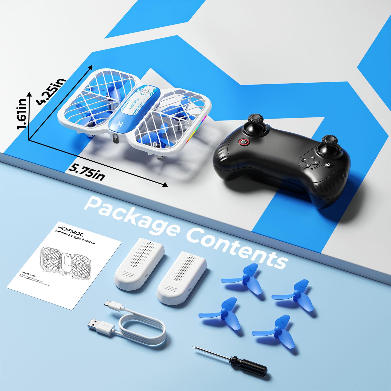 HOFMOC Mini Drone for Kids 8-15, Indoor Drones Gifts for Boys 8-12, Boys Toys Age 8-10, Beginner Drones with Propeller Protection, Throw to Go, Altitude Hold, 3D Flips and Headless Mode