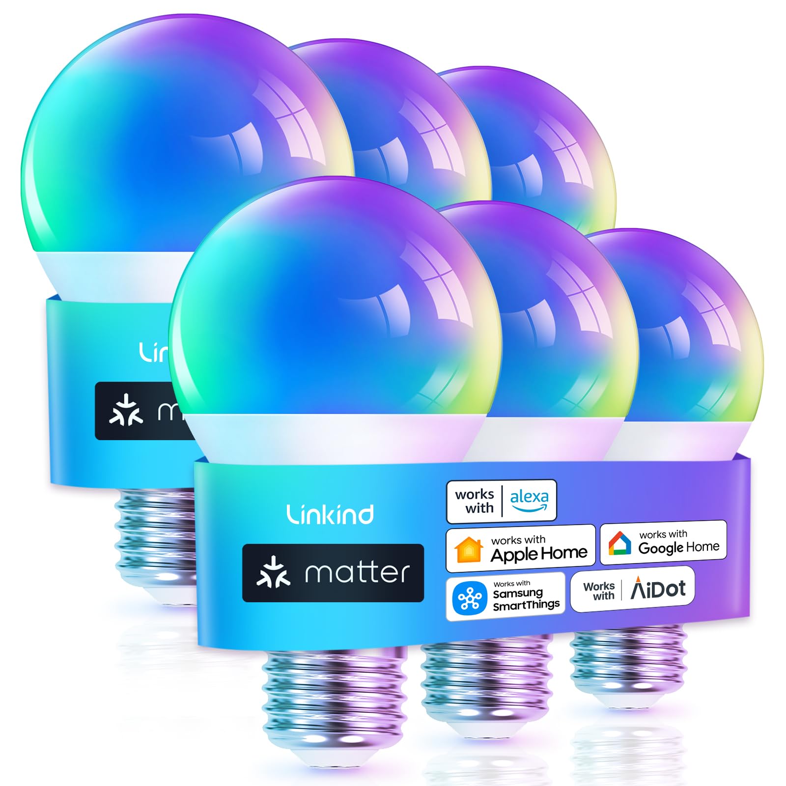 Linkind Matter Smart Light Bulb, WiFi Smart Bulbs, Work with Apple Home, Siri,