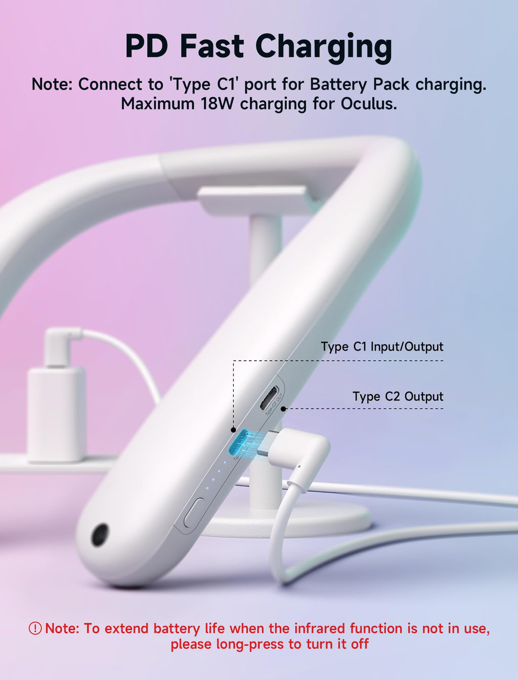 JSAUX Battery Pack for Oculus Quest 3 2, 10000mAh PD Fast Charger Infrared Function Battery Pack, VR Extend Power Accessories, Compatible with Oculus Quest 2, Meta Quest 3, Meta Quest 3S