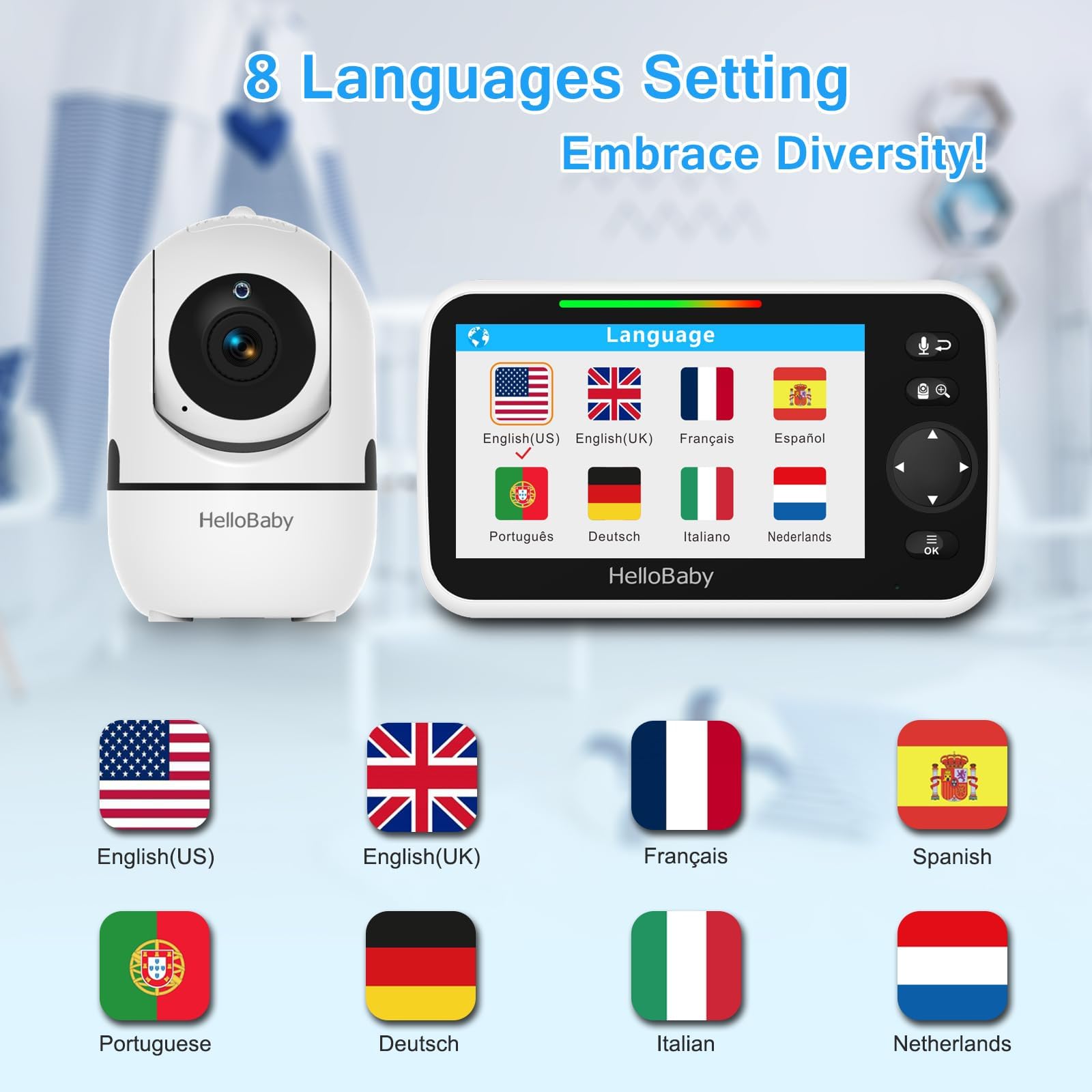 HelloBaby Baby Monitor ohne WLAN mit 5" Bildschirm