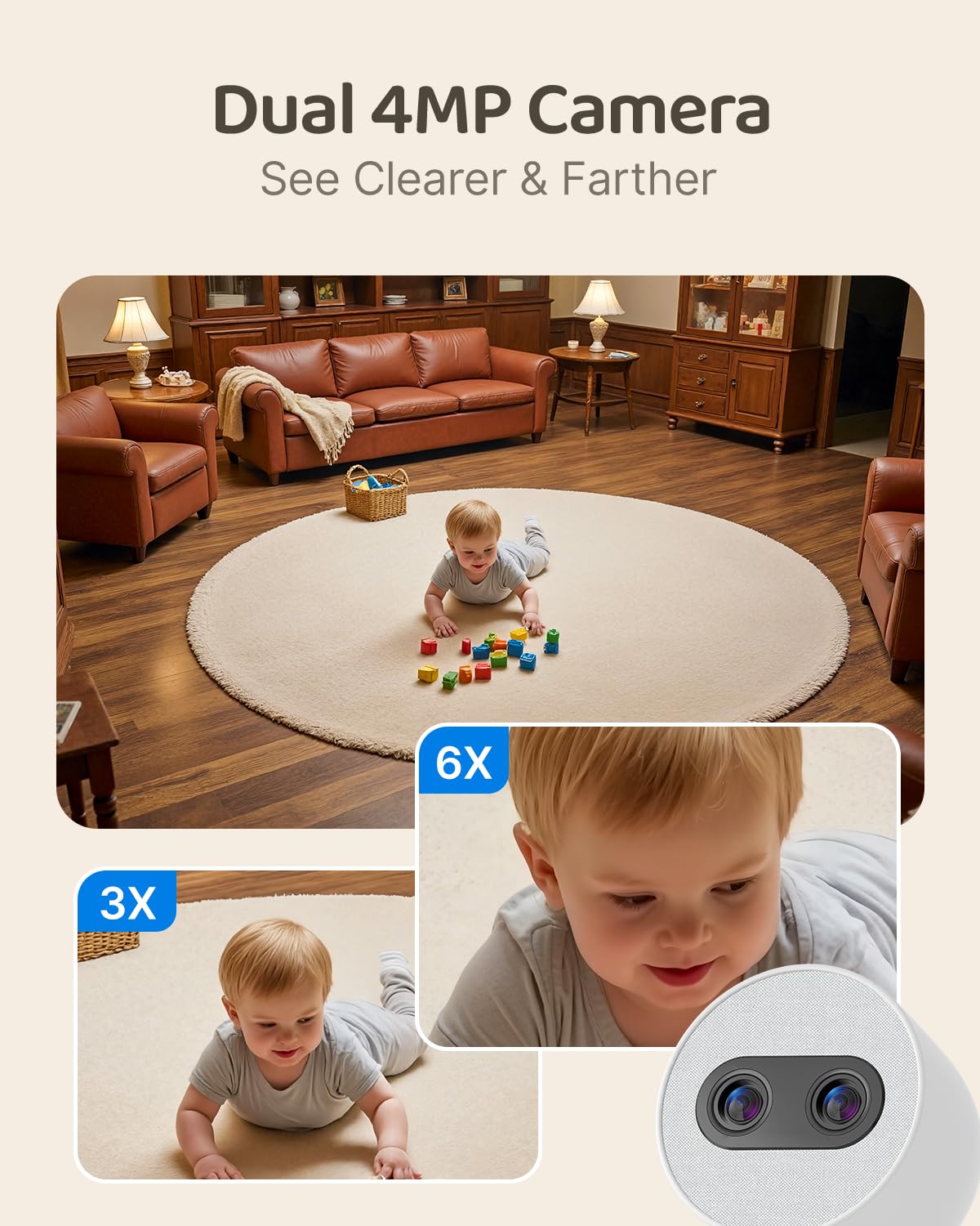 Simsky Baby Monitor with 2 Cameras, 7" UHD Split-Screen Touch Display | 4MP Dual Cameras with Wall Mount, 6X Zoom | AI Detection, App Remote Access, 32GB Local Storage, Hack-Proof Encryption