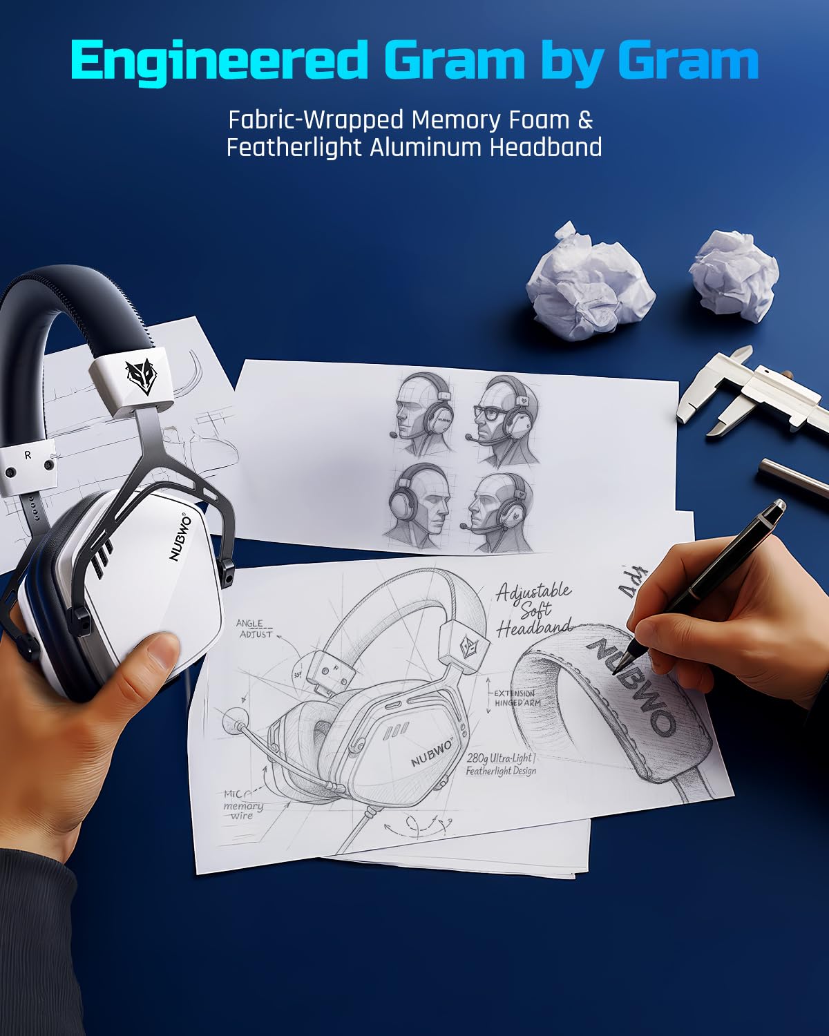 NUBWO HG03 Wired USB-A Gaming Headset for PC, Computer Headset with 7.1 Surround Sound, Noise Canceling Mic, 50MM Driver, Wired Headphones for PC, Laptop, Office - White