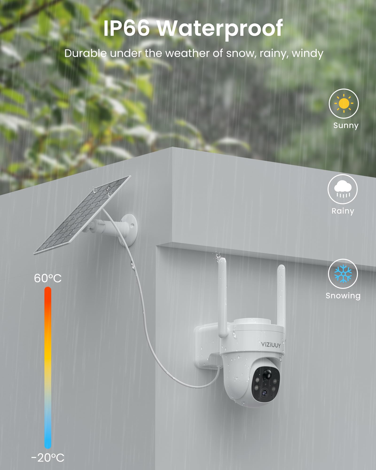VIZIUUY Solar Security Cameras Wireless Outdoor, 2 Pack 3MP Security Cameras Wireless Outdoor, Pan Tilt 360°WiFi Camera with Color Night Vision/PIR Sensor/2-Way Audio/Alexa/Google Assistant