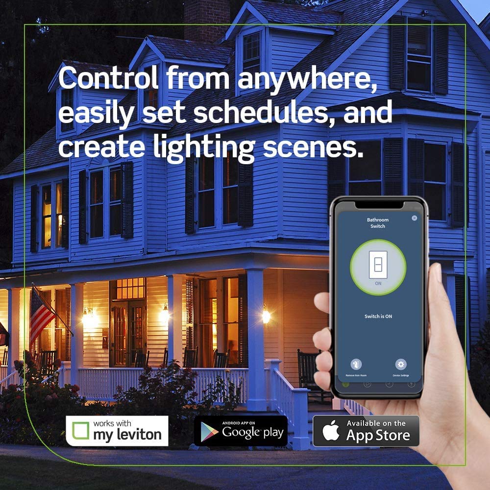 Leviton D26HD-1BW Decora Smart Wi-Fi, No Hub Required (2nd Gen) 600W Dimmer Switch, White