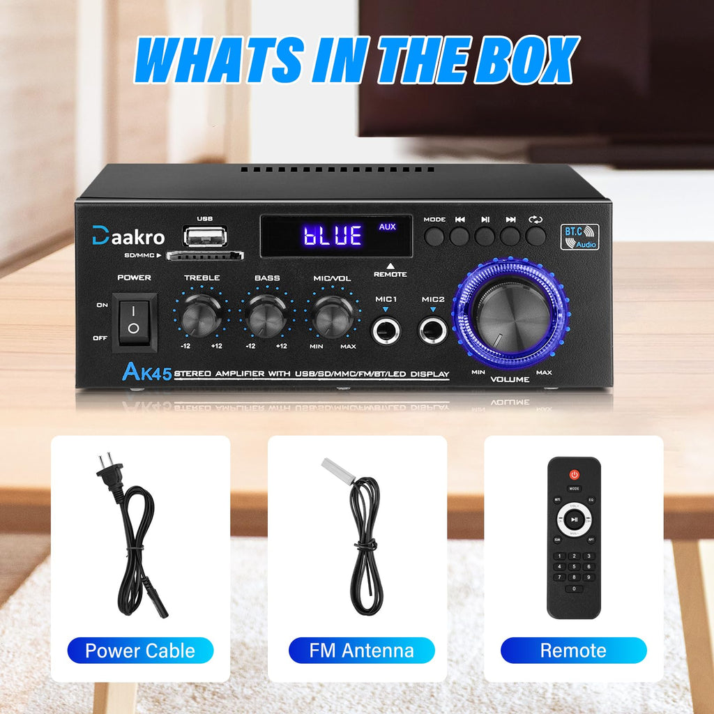 Amplificador Estéreo 300W Bluetooth 5.0 FM USB SD AK45