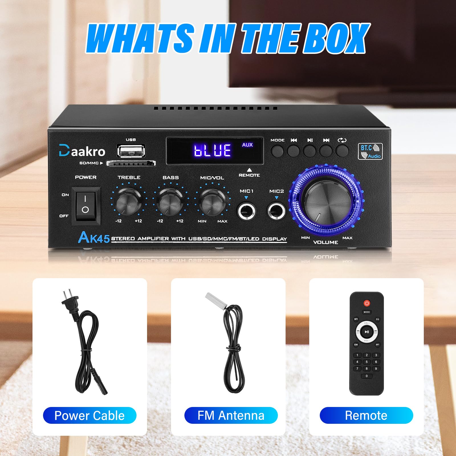 Amplificador Estéreo 300W Bluetooth 5.0 FM USB SD AK45