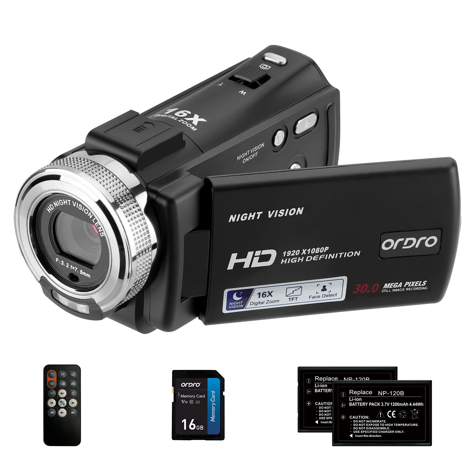 ORDRO HDV-V12 1080P HD Video Camera Recorder with Rotating Screen