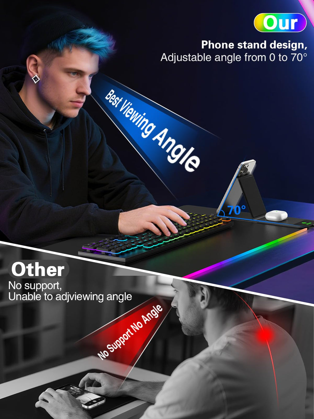 XXL RGB Gaming Mouse Pad 31.5"x15.8" Wireless Charger Phone