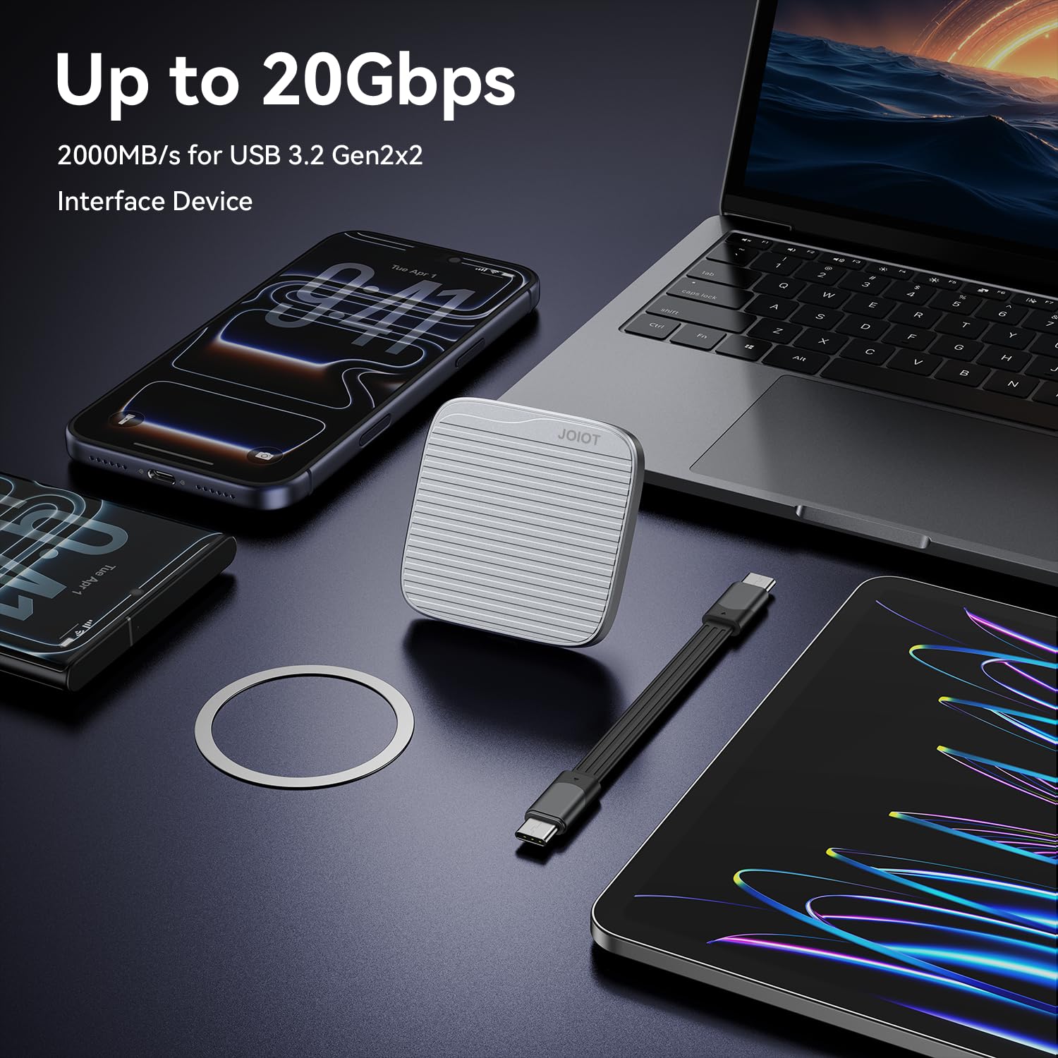 512G External SSD Magnetic Portable SSD USB 3.2 Gen 2x2 up to 2000MB/s 4K 120 fps ProRes HDR Video Record Metal USB-C External Solid State Drive for iPhone 16 Pro Max, Smartphone, Tablet, Laptop