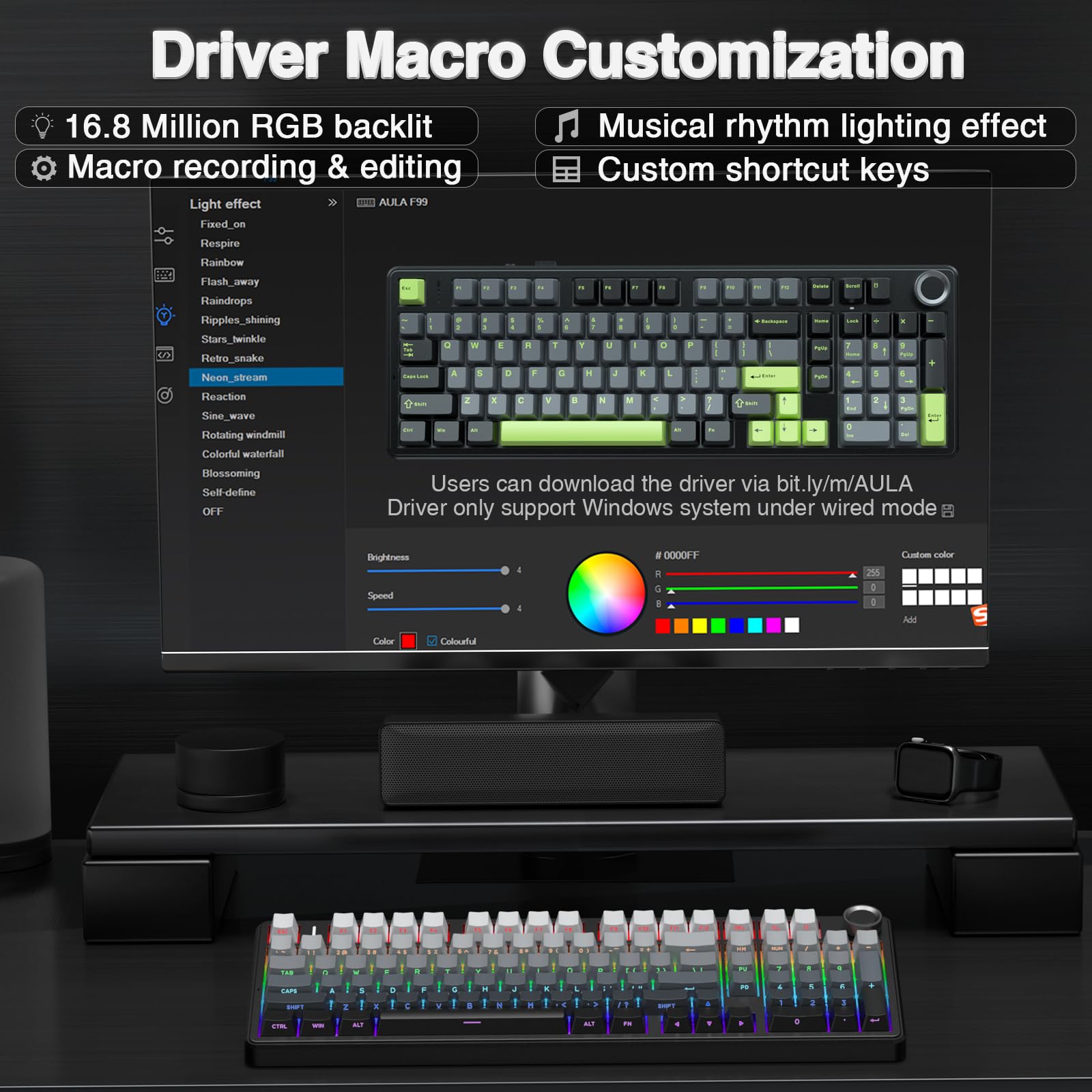 AULA F99 Pro Wireless Mechanical Keyboard with Knob,Gasket Structure,Tri-Mode BT5.0/USB-C/2.4GHz Hot Swappable Keyboard,Creamy Sound,RGB Backlit PBT Keycaps Computer Gaming Keyboards