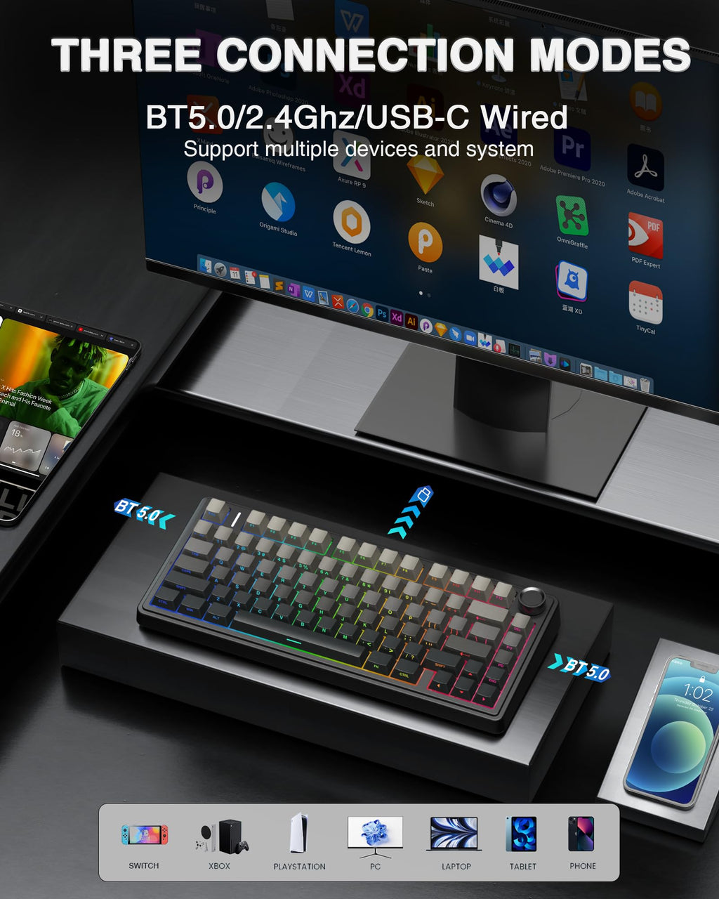 Teclado Mecánico Inalámbrico F75 Pro 75% Hot Swappable RGB