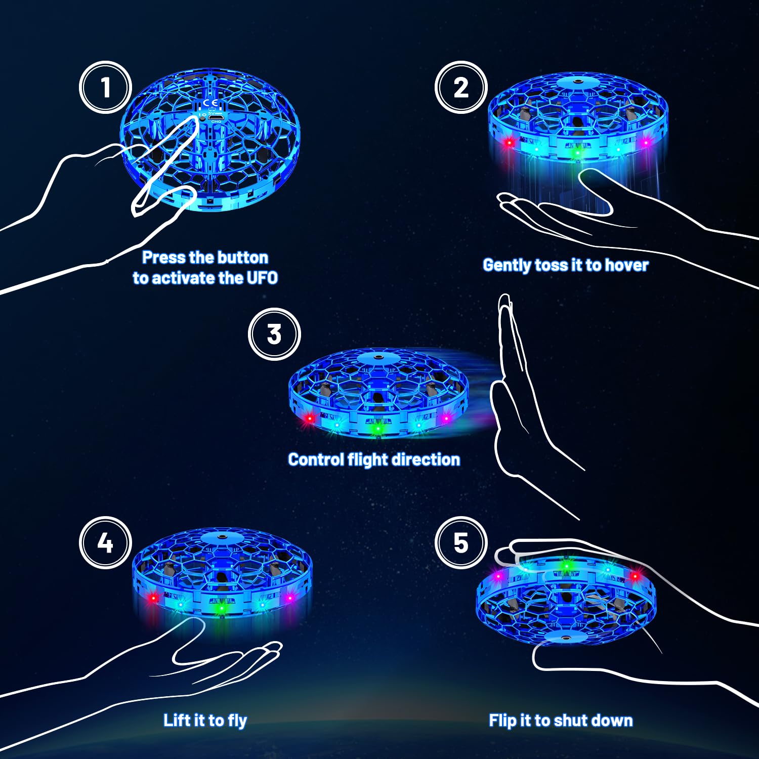 Mini Drone For Kids,Hand Operated Small Drone Indoors&Outdoor,Colorful Stunts Flying Ball Toy,Stem Toys For Children,Birthday And Christmas Gift For 6 7 8 9 10 11 12+ Year Old Boys Or Girls（Blue）